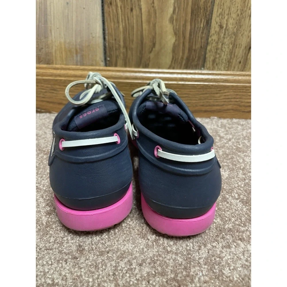 Crocs Kid Girls Shoes Beach Line Boat Shoes J4 (BIG Kid) Lace Up‎ Blue Pink Tie